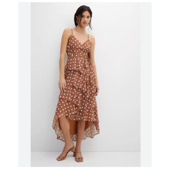 ANTHROPOLOGIE X HUTCH Sz L POLKA DOT WRAP TIERED MAXI DRESS - Picture 1 of 13